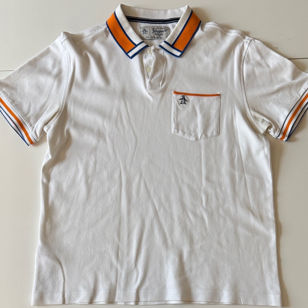 Original Penguin White Polo with Orange and Blue Trim